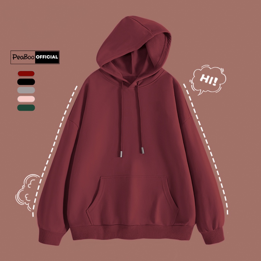 Áo hoodie trơn basic nam nữ by peaboo unisex chất nỉ lót bông mũ 2 lớp form rộng