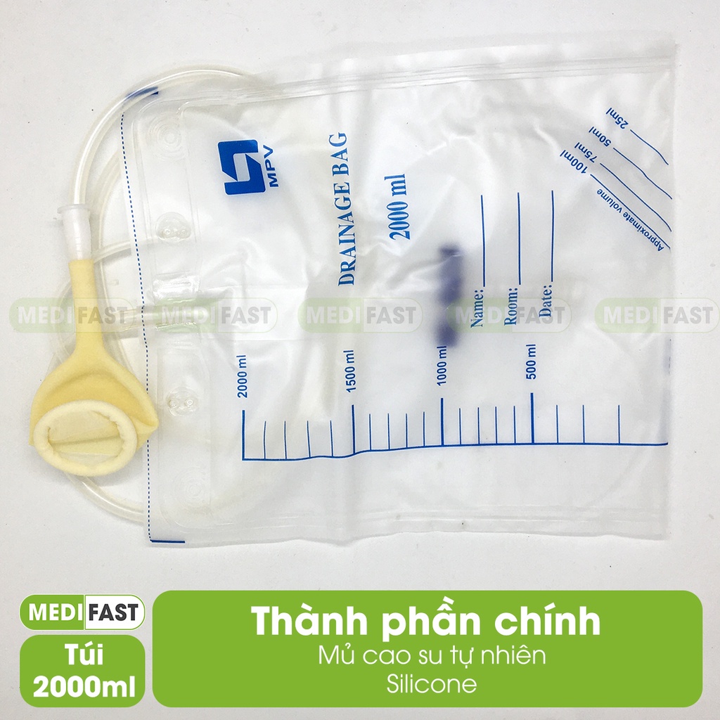 Dụng cụ đi tiểu cho bệnh nhân nam gồm Capot tiểu nam và dây dẫn túi đựng nước tiểu