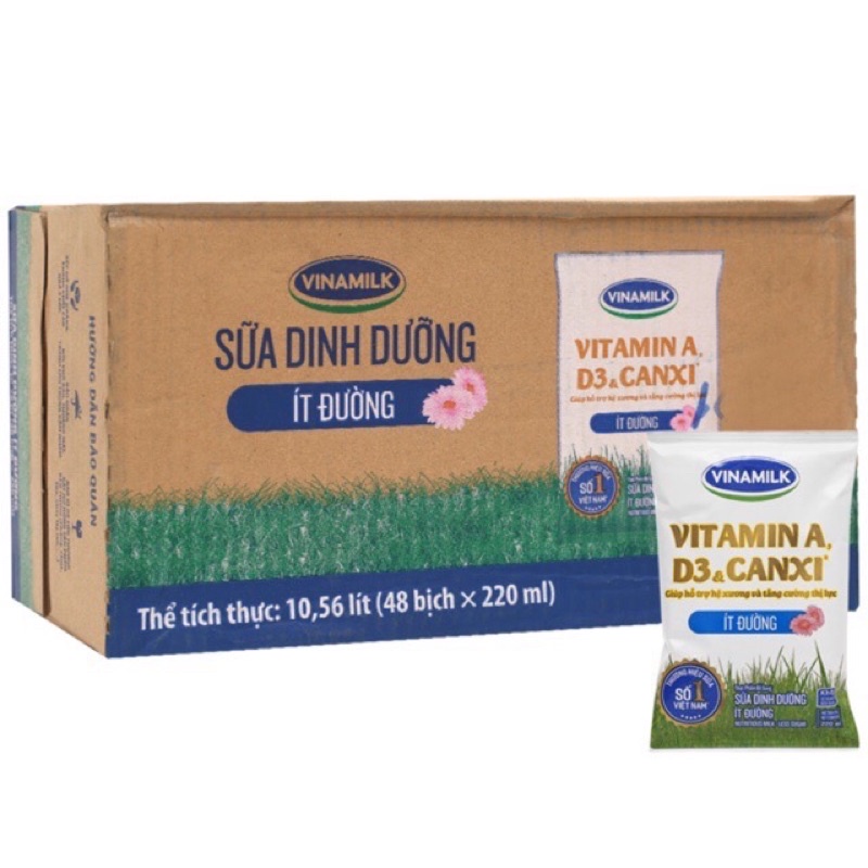 Thùng sữa tươi vinamilk 220ml ÍT ĐƯỜNG