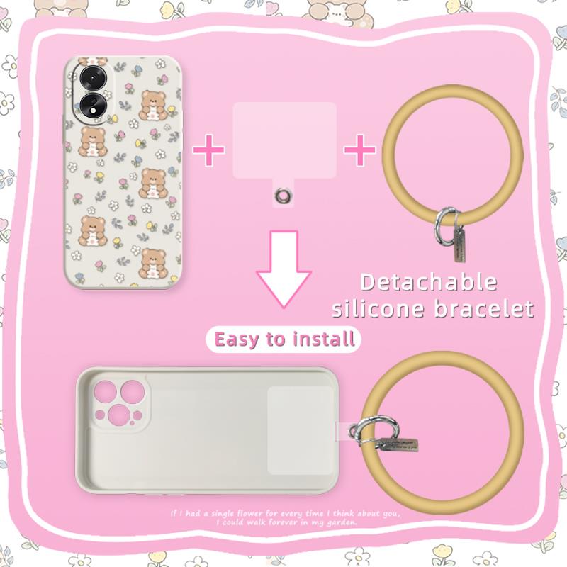 Liquid silicone shell ring Phone Case For OPPO A38 4G phone case Cartoon Back Cover Solid color wristband Lens package. 