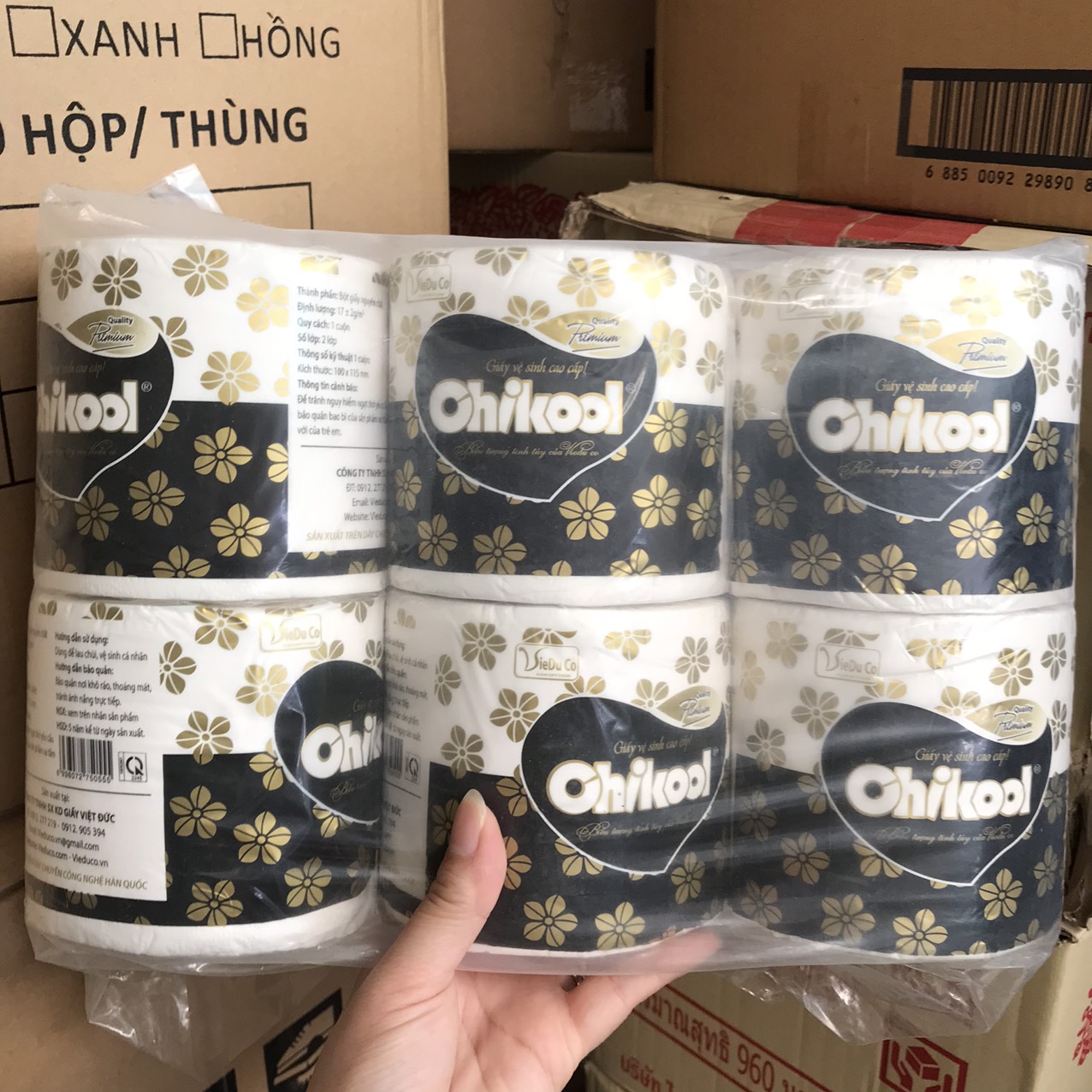 Lốc 6 cuộn giấy vệ sinh cao cấp Chikool không lõi