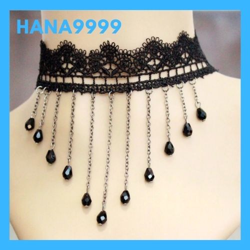 [HCM] women's choker necklace black lace crystal chain high-end included Video