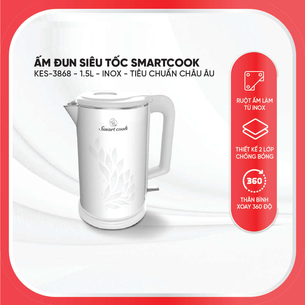 (Duy nhất 20h ngày 08.09-13.09)Ấm đun siêu tốc cao cấp Smartcook 1,5L KES-3868