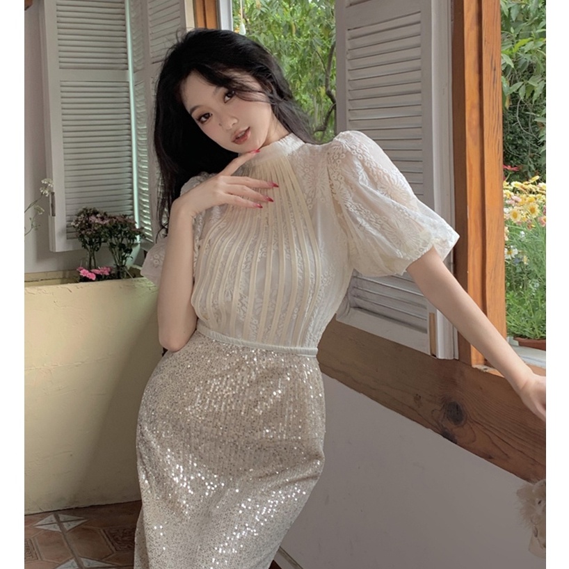 🔥[C254] Áo sơ mi nữ TAY BỒNG REN HOA hàng Quảng Châu xinh xắn cực HOT - kholenqc