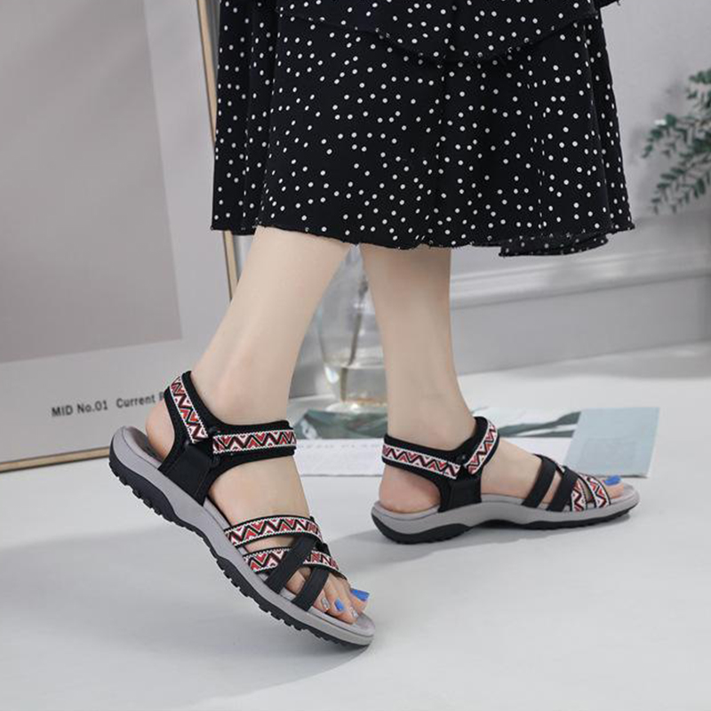 Spring and summer comfortable sport printed velcro large size flat women's sandals