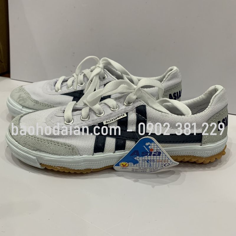 Giày bata vải Asia cột dây trắng sọc đen