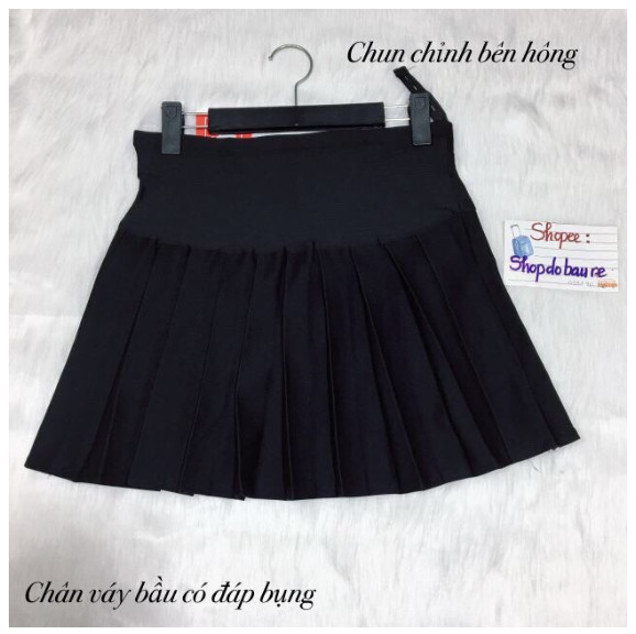 Chân váy bầu xếp ly (Có Quần Trong và chun chỉnh) Chất Umi Hàn cao cấp