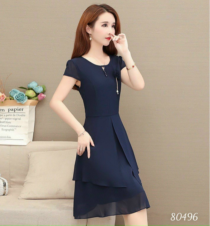 Đầm xòe voan chiffon dự tiệc đính hoa