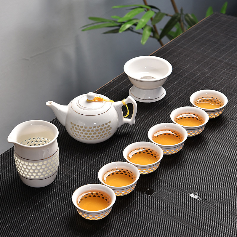 Coleenao High temperature resistant rice dishes, moon white glaze, jade porcelain, yellow color, gift box, Chinese ceramic tea set Tea Making Accessories