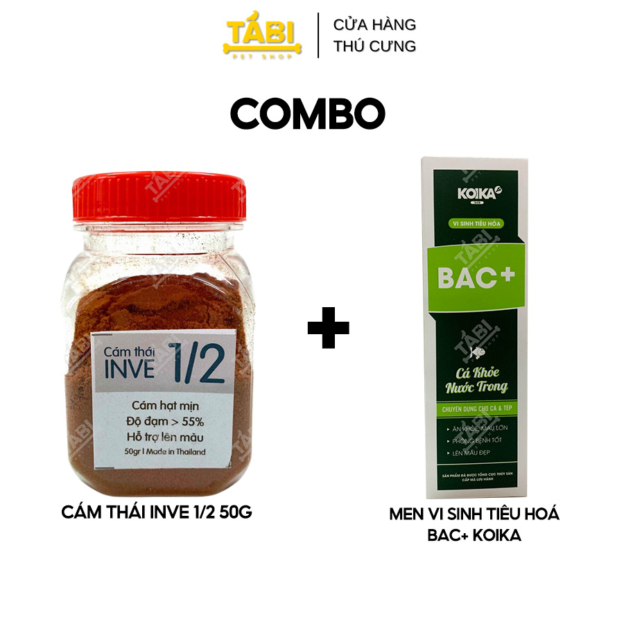 Combo cám thái inve 50g và men vi sinh tiêu hóa bac+ 100ml cho cá nhỏ
