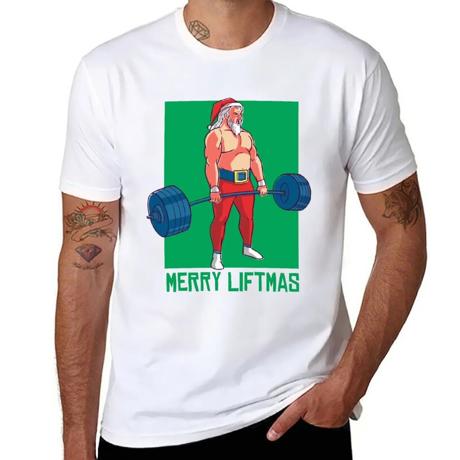 New Merry Liftmas Santa Claus Fitness. T-Shirt T-shirt short vintage clothes mens funny t shirts