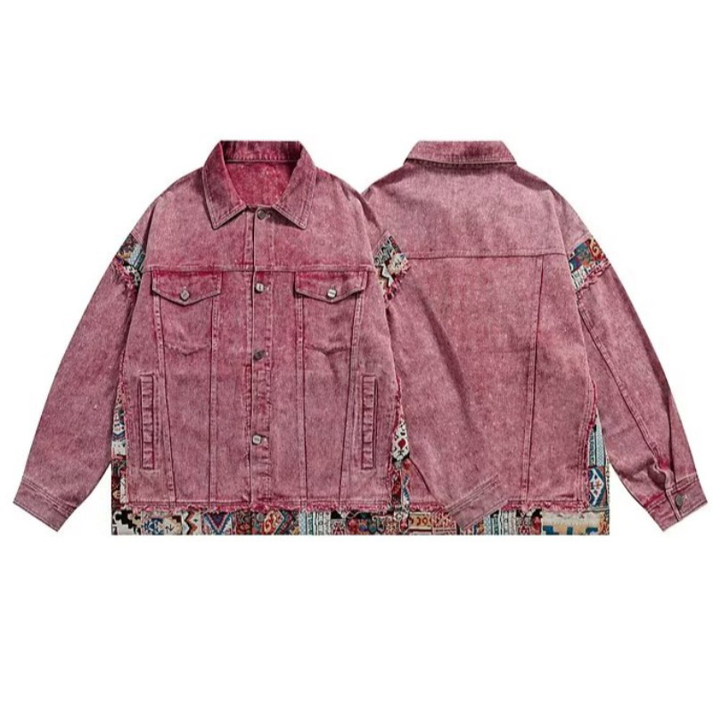 MOLAN Áo khoác Denim hồng, áo khoác lỏng lẻo, thiết kế cổ điển cảm thấy thích hợp áo nhiều mảnh