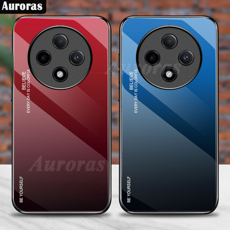 For OPPO Reno 12 F Phone Case Gradient 9H Tempered Glass Protector Colorful Soft Edge for OPPO Reno 12F Cover Casing HP.