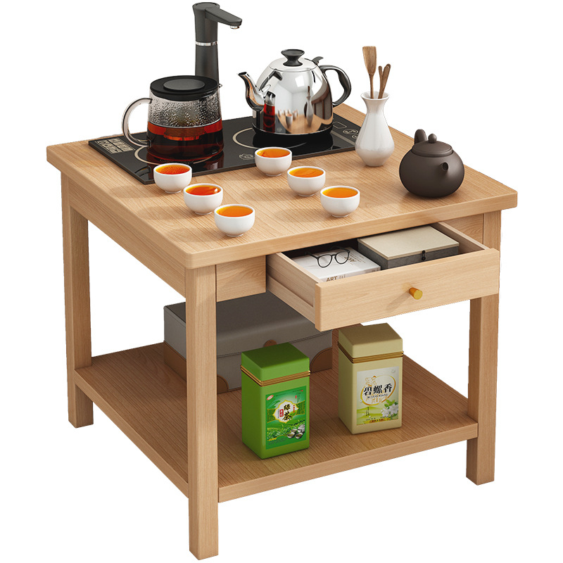 Tea table, small unit type, tea table with solid wood legs, small square table, living room, household small tea table, balcony, tea making small table