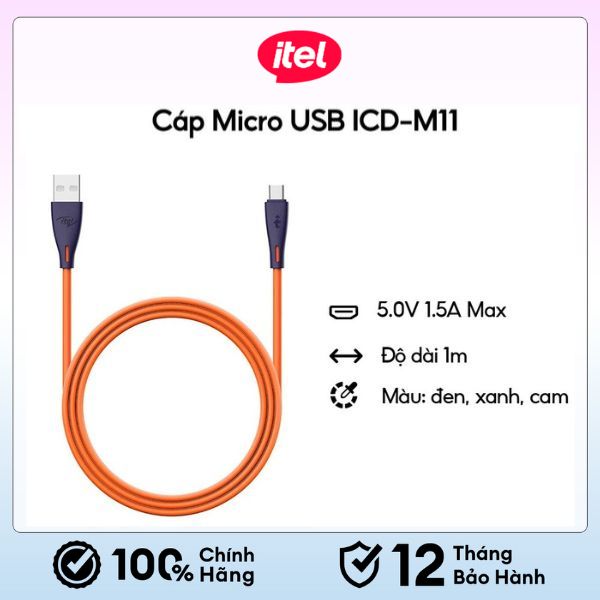 Dây cáp sạc Itel ICD-M11 1M Data | Micro USB Cable | Hàng Chính Hãng | Bảo hành 6 tháng