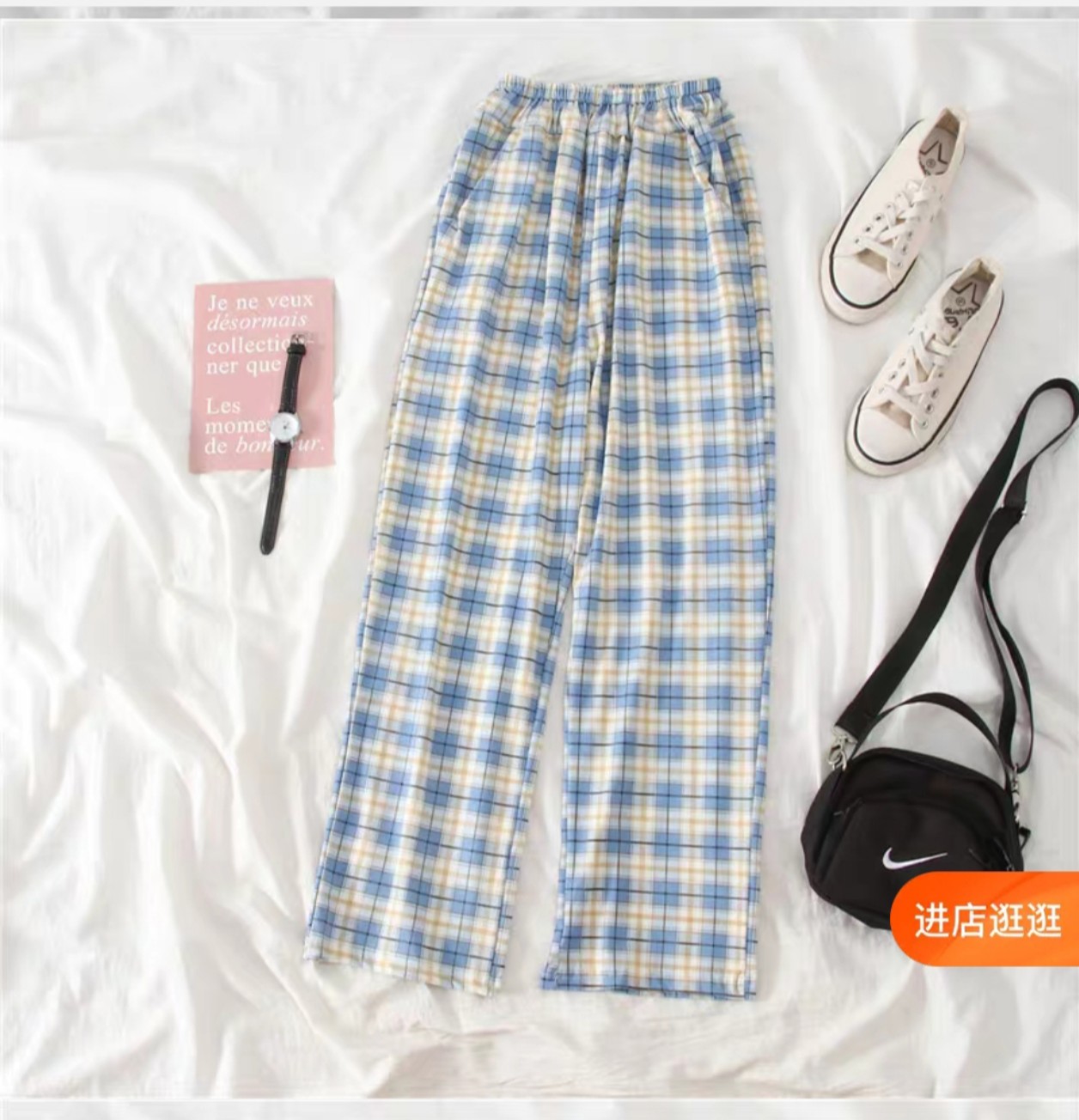 Sét áo in hoa quả dâu tây kèm quần kẻ hoặc quần ống rộng siêu hot