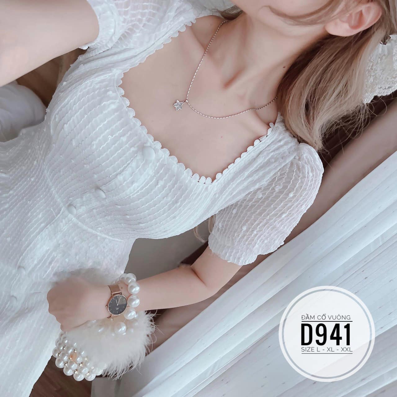 ĐẦM BIGSIZE TAY NGẮN PHỐI NÚT DỰ TIỆC,ĐI CƯỚI (L-2XL)