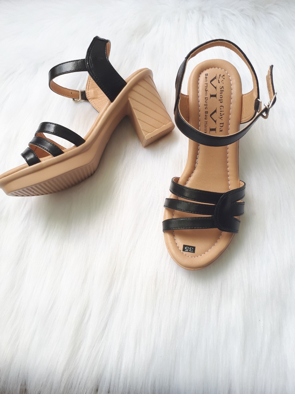Sandal gót cao 6 phân  da bò thật cao cấp VI VI S305