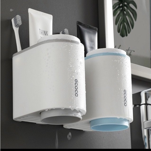 Giá đựng bàn chải kèm 2 cốc đánh răng Ecoco dán tường