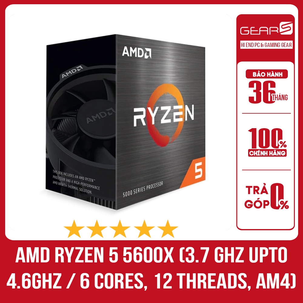 CPU AMD Ryzen 5 5600X 3.7 GHz Upto 4.6GHz 35MB 6 Cores, 12 Threads 65W thumbnail