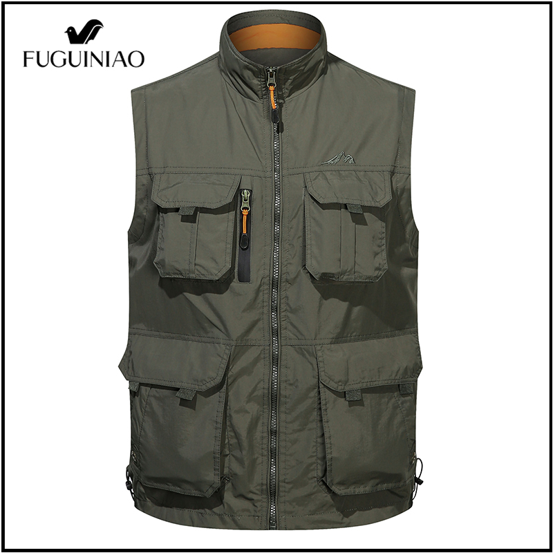 FUGUINIAO 2022 Men's Vest Jacket Multi-pocket Photographer Mesh Outdoor Tactical Outfit for Fishing