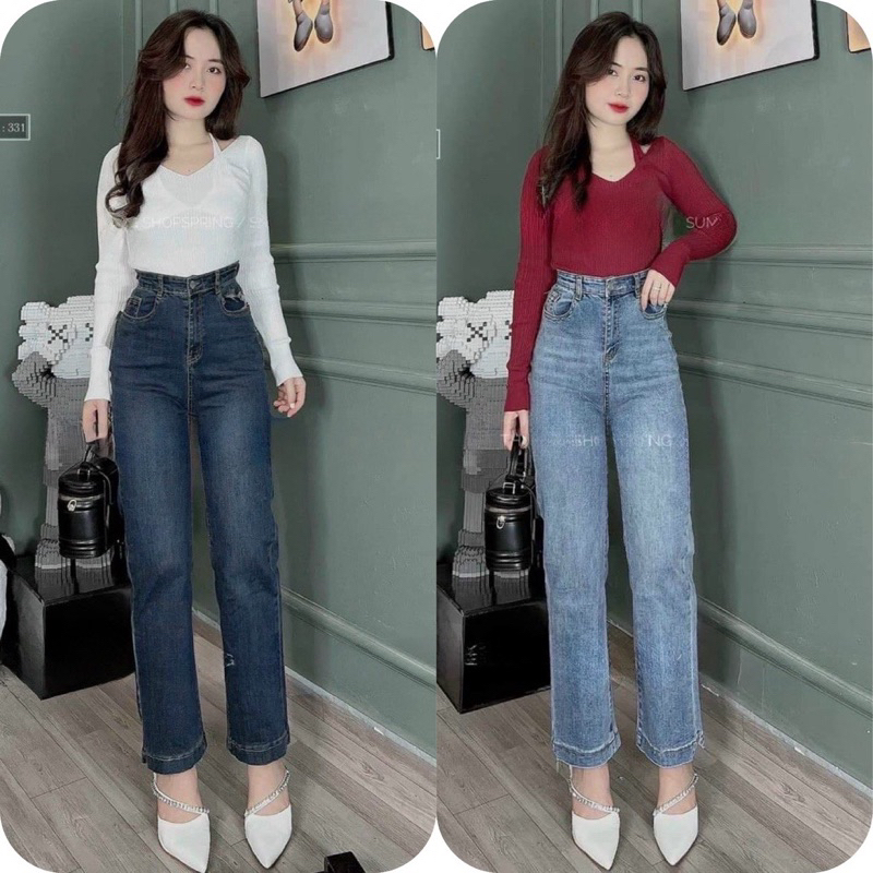 KCS⭐ Baggy Jeans Ống Đứng Co Giãn Trơn🔉