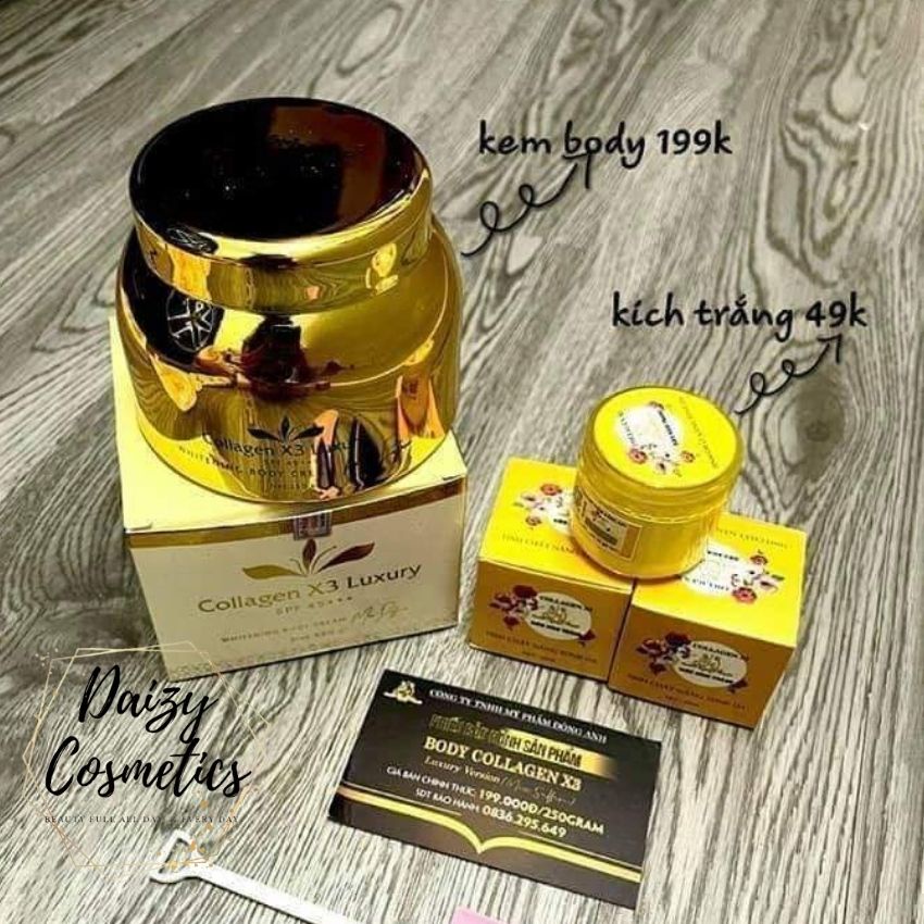 Combo siêu trắng kem body collagen x3 luxury + kích trắng x3 đông anh chính hãng - kèm phiếu bảo hành
