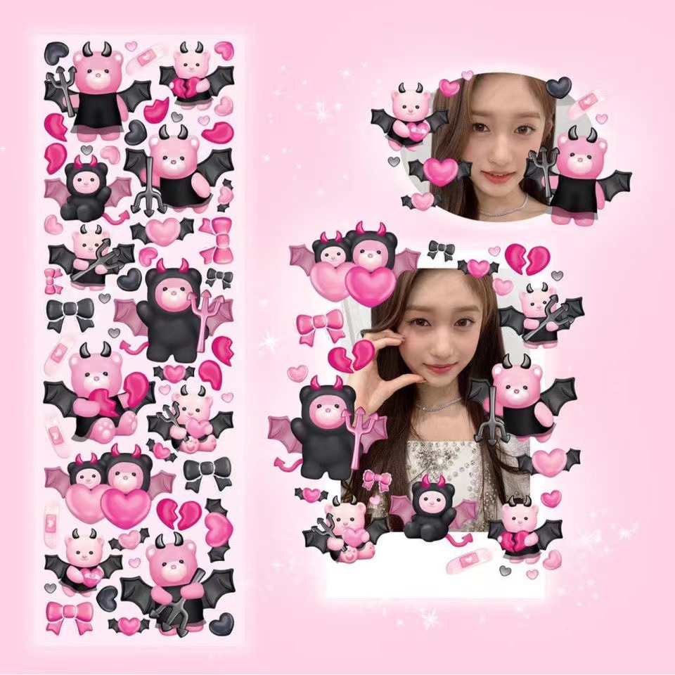 Tấm sticker gấu thiên thần decor toploader, trang trí
