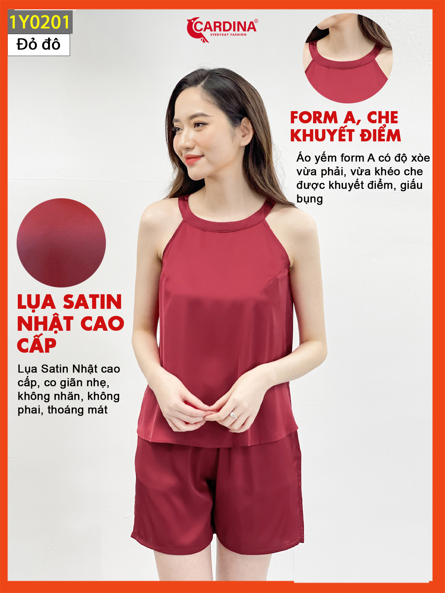 Đồ Bộ Nữ 𝐂𝐀𝐑𝐃𝐈𝐍𝐀 Chất Lụa Satin Nhật Cao Cấp Quần Đùi Áo Cổ Yếm 1Y02