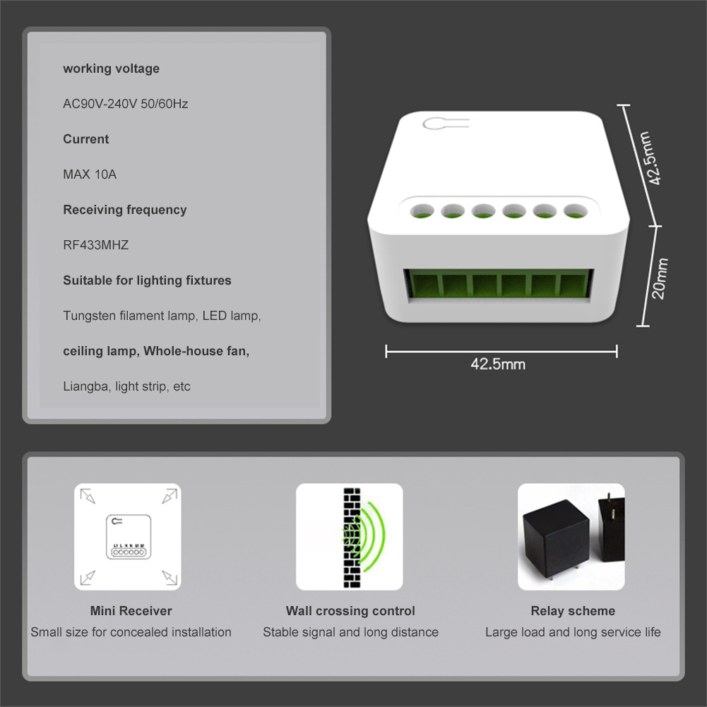 Kpapak công tắc thông minh ánh sáng mô-đun Receiver 433 Mhz xách tay RF điện Rơle không dây nhà thông minh điều khiển từ xa 220V nút pa nô dán tường