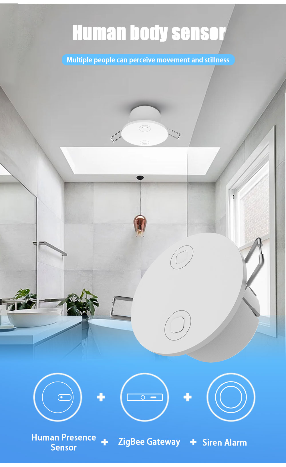 E Life Smart Store EWelink Zigbee Human Presence Sensor 5.8G Millimeter Wave Radar Detector Motion Sensor For Home Automation Multi-target Detection High-precision Detection Human Body Sensor