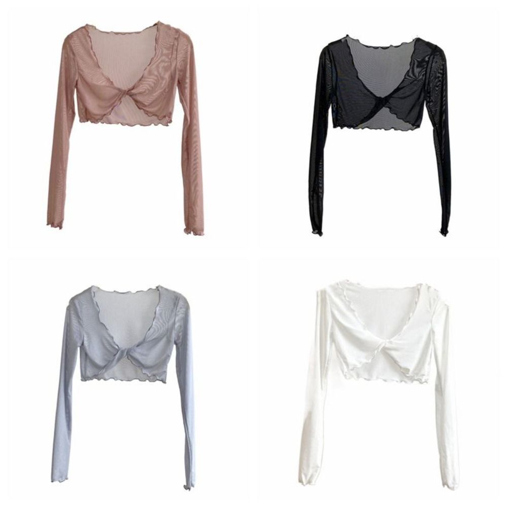 Simple%20Ruffle%20Mesh%20Knot%20Cardigan%20Long%20Sleeve%20V-neck%20Sun%20Protection%20Tops%20Beach%20Wear%20Shirts%20for%20Women%20Holiday%20-%20Image%203