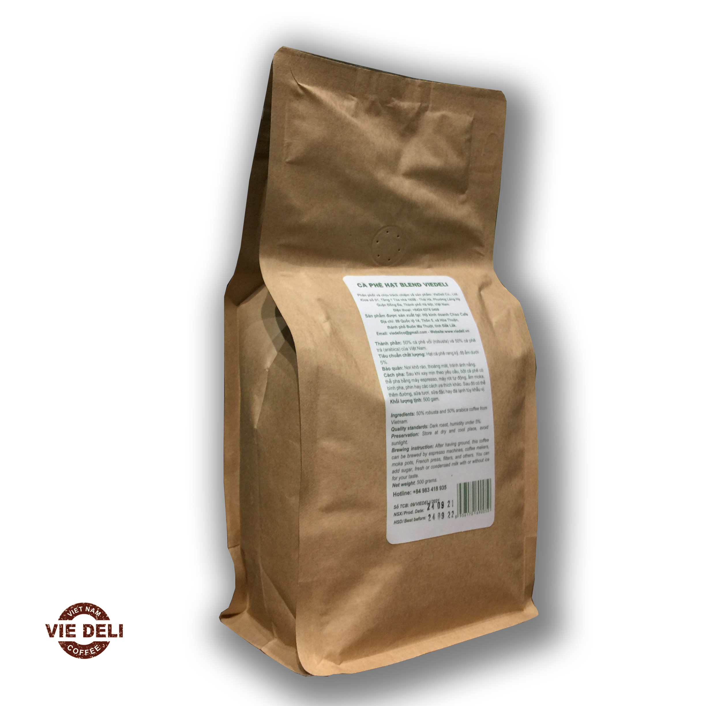 Cà phê hạt Blend Viedeli, túi 500g