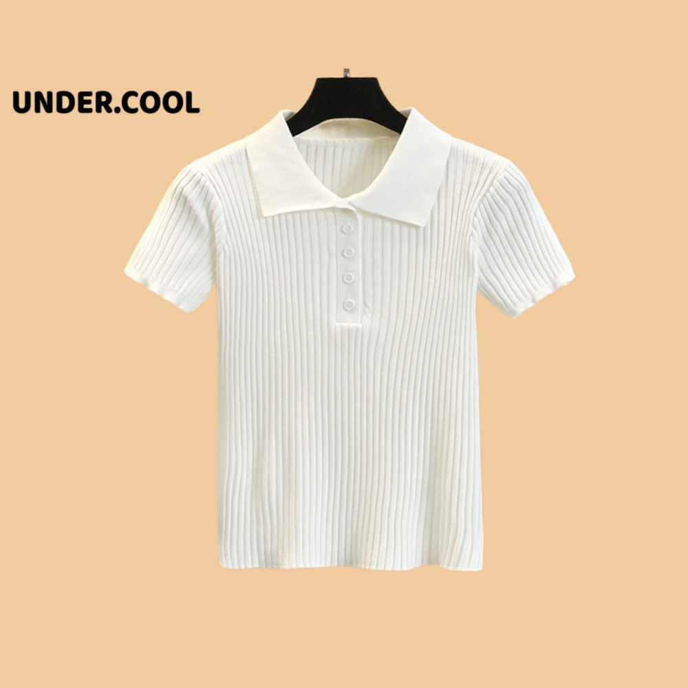 Áo áo mongtoghi nữ len nữ cộc tay cổ cúc polo phong cách lịch sự dáng ngắn tay cổ bẻ