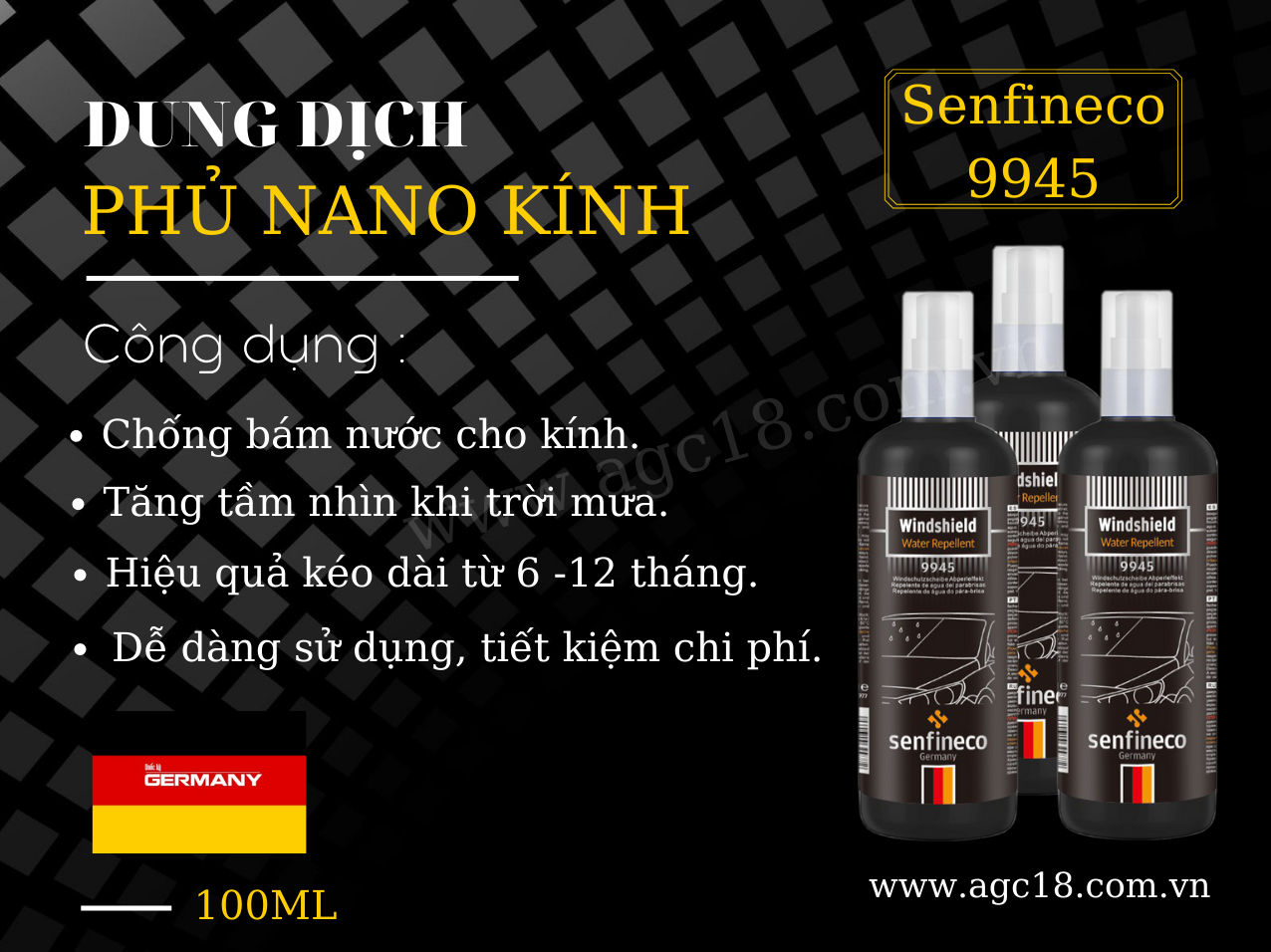 Dung dịch phủ Nano kính Senfineco 9945 – 100ml