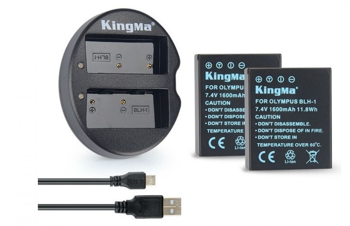 Bộ 2 pin 1 sạc đôi máy ảnh Kingma cho Olympus BLH-1