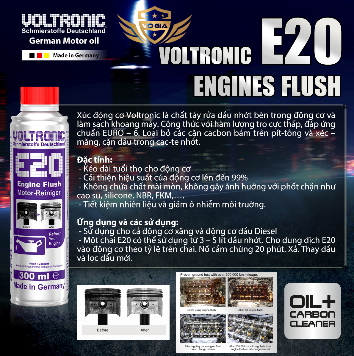Dung dịch súc rửa động cơ VOLTRONIC E20 ENGINE FLUSH 1L - chiếc lẻ