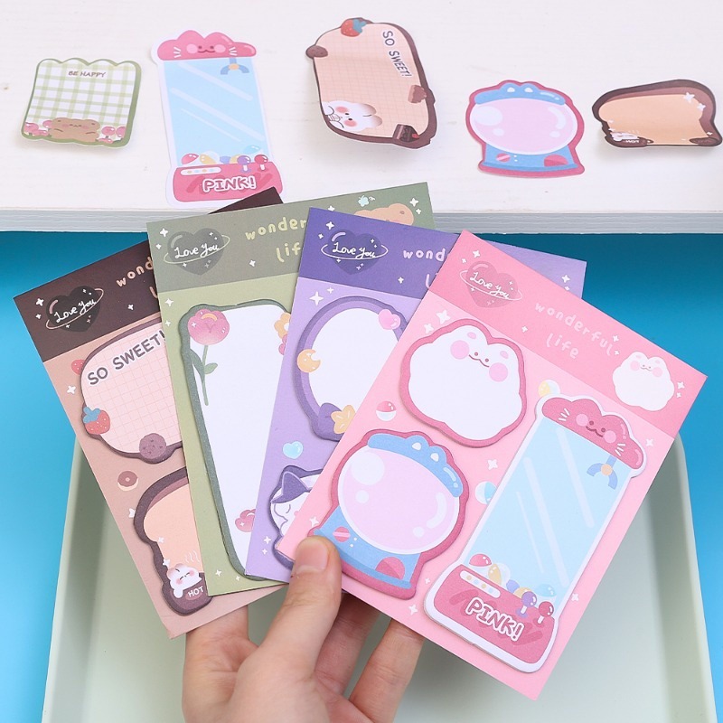 60Sheets 3 IN 1 Cute Animal Shape Sticky Notes Creative Message Memo Pads Hand Account Note Paper Student Stationery