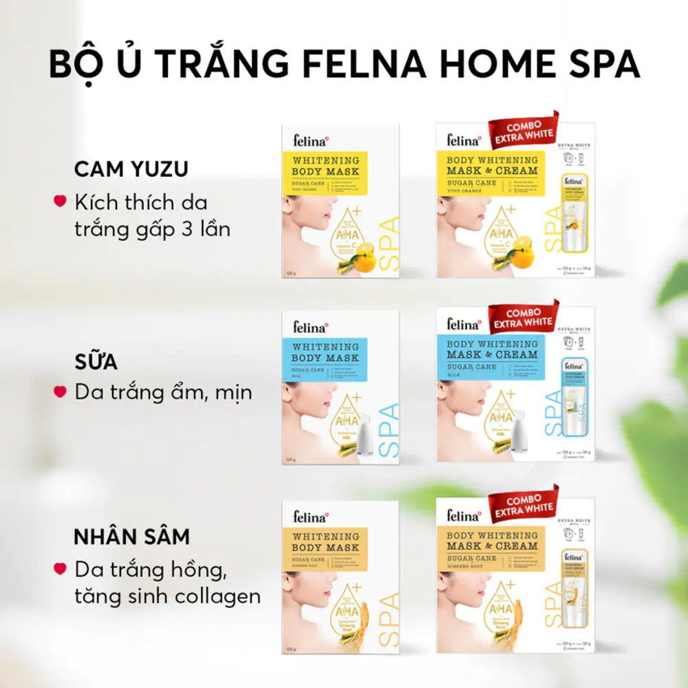 Combo Felina Milk Body Mask (Mặt Nạ Ủ Trắng 120g + Kem Dưỡng Trắng Da 50g)