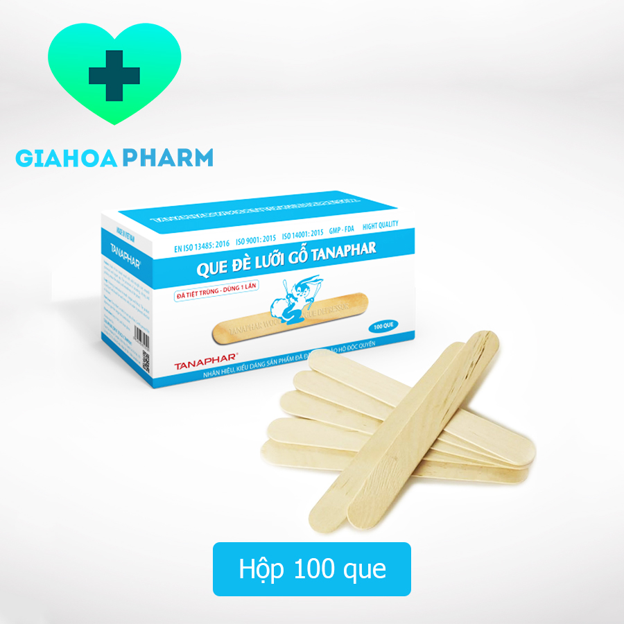 Que đè lưỡi gỗ tiệt trùng Tanaphar - Hộp 100 que