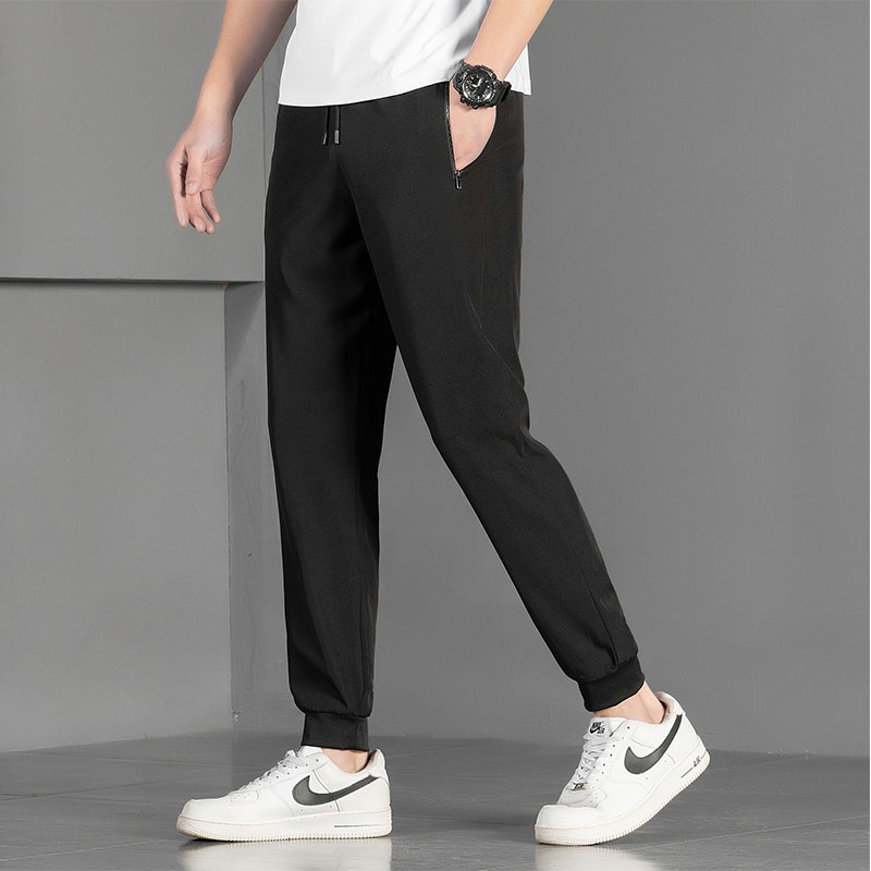 KYUSHUAD Men's pants- Straight leg niners with ice silk shackles Korean version two high elastic casual ice silk pants