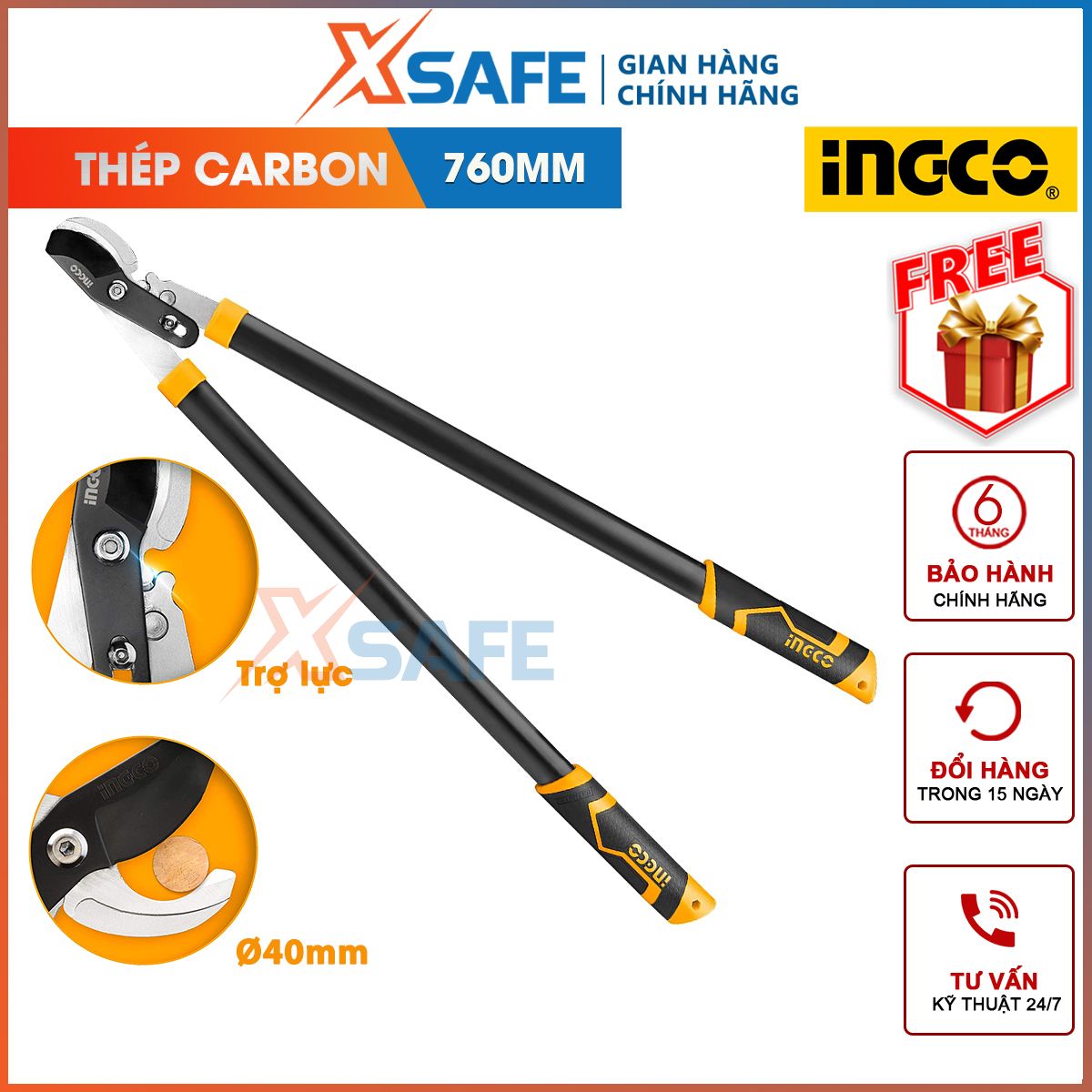 Branches plus force ingco HLT7608 760mm, carbon steel heat treatment, anti-rust coating, pliers cut plus force