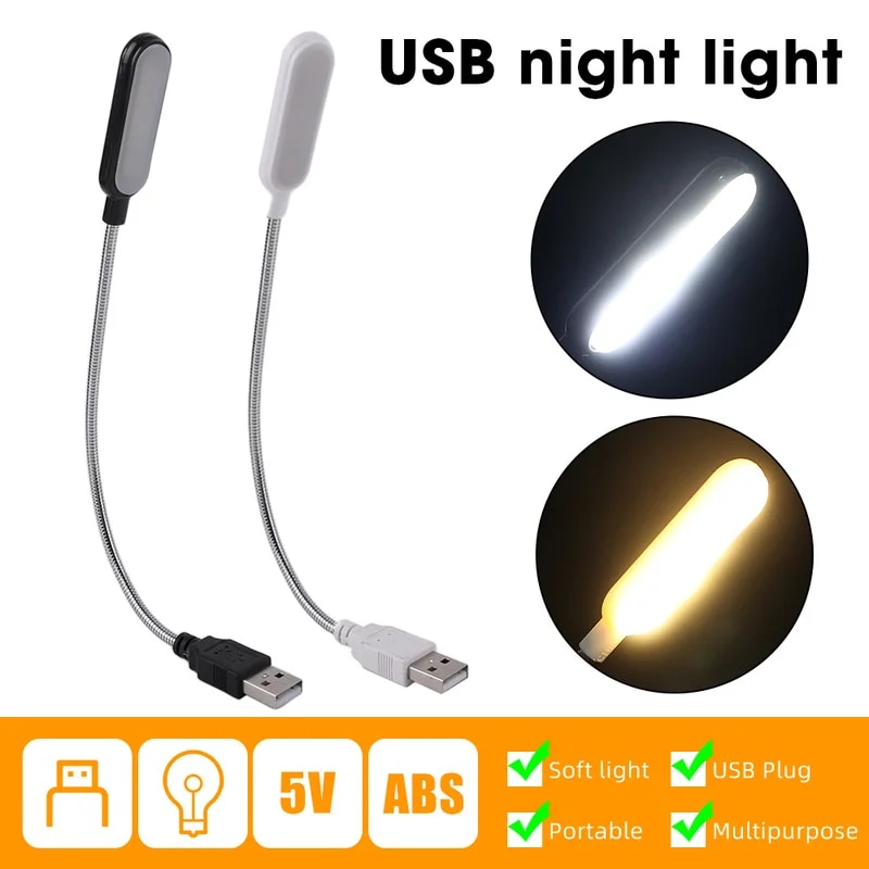 Portable USB LED Mini Book Reading Light Lamp Travel Table Lamp PC Computer Laptop Notebook Flexible Bendable Night Light