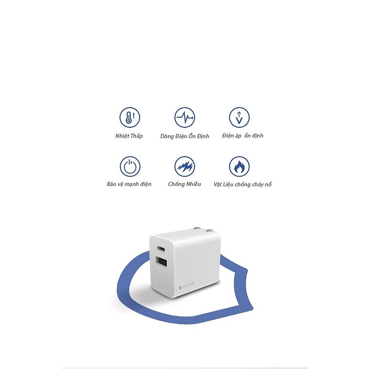 Củ sạc nhanh Mophie 2 cổng Type C+ USB AWall Adapter PD 20W