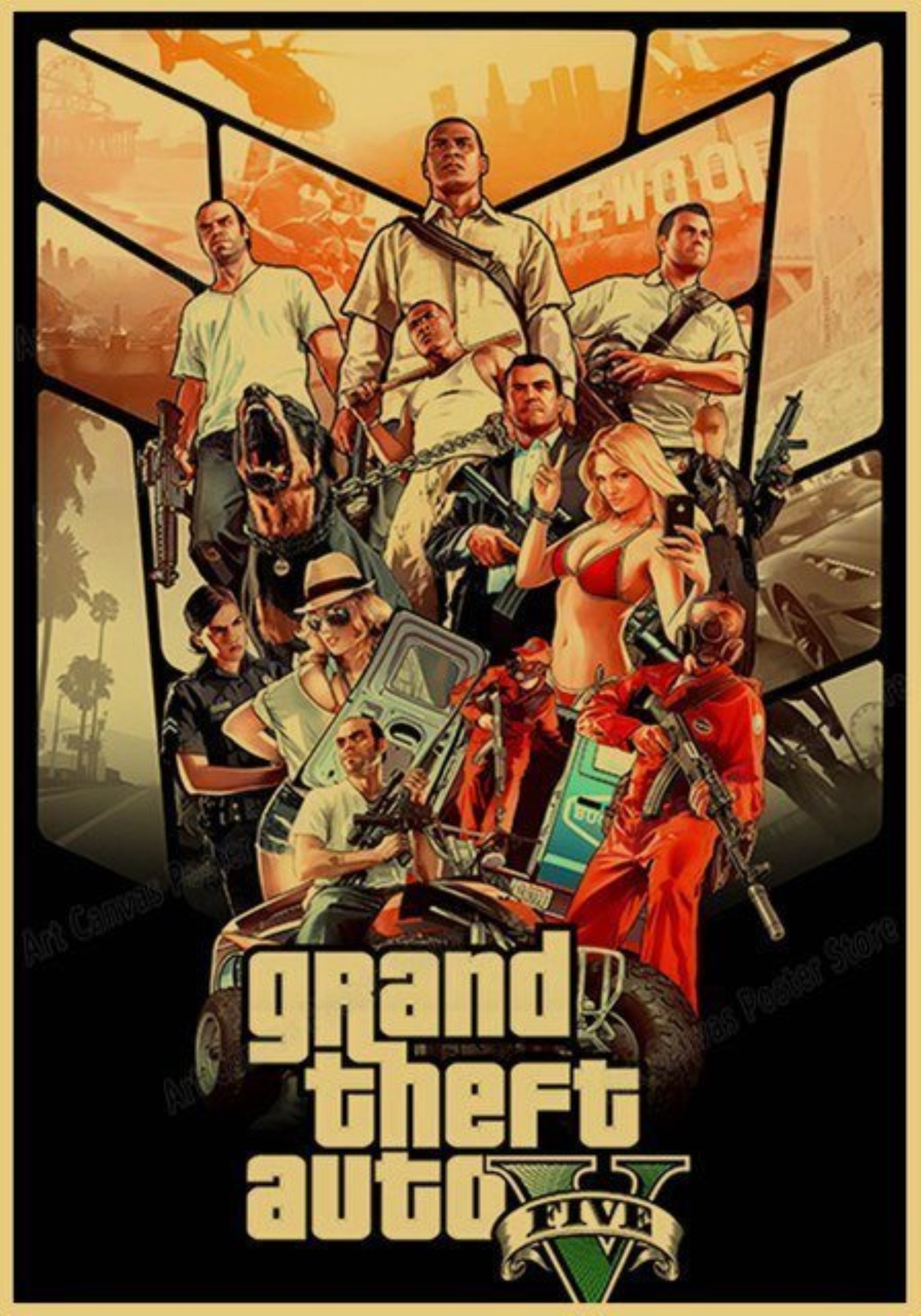 GTA5 Poster Grand Theft Auto Mapa Pintura Canvas, Video Game Posters,  Decoração da parede, Decoração Home, Pintura, Sala ao vivo