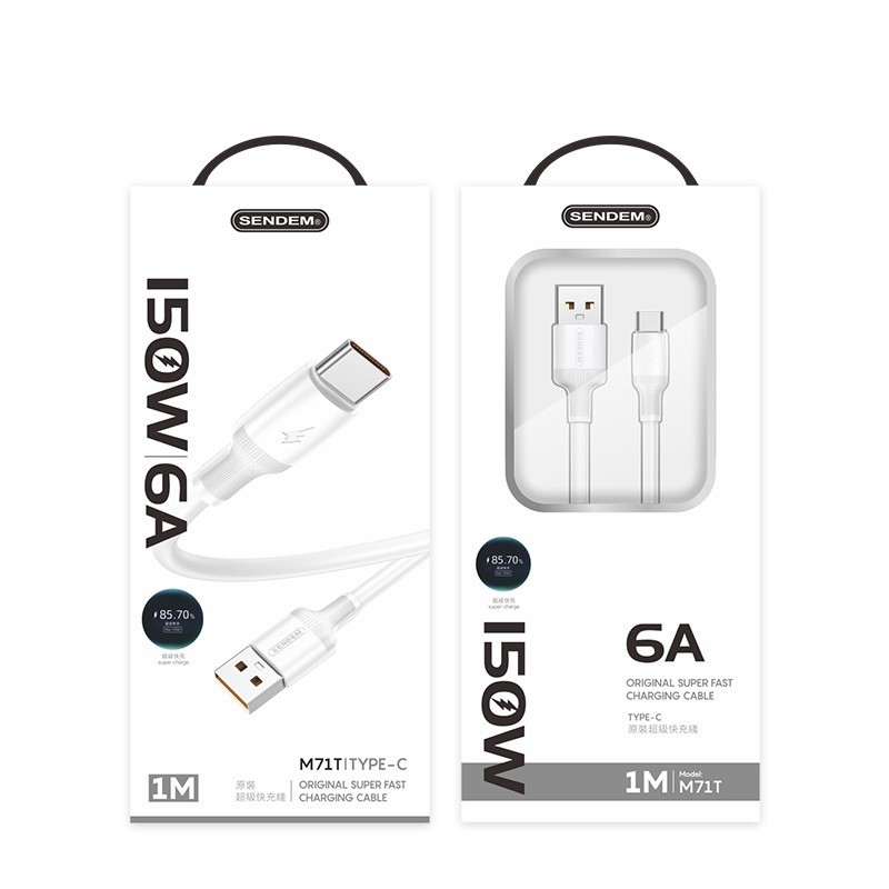 Cáp sạc siêu nhanh Sendem M71T 150W Chân TypeC Micro Trái Táo
