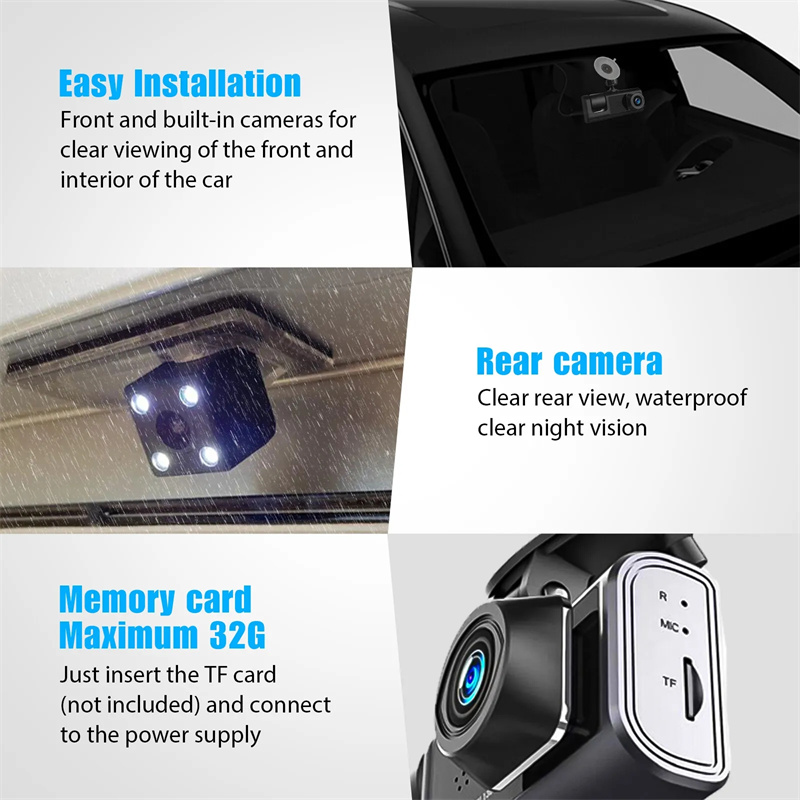 3 Channel Car DVR HD 1080P 3-Lens Inside Vehicle Dash CamThree Way Camera DVRs Recorder Video Registrator Dashcam Camcorder.