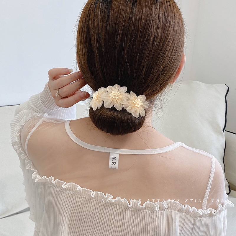 Dụng Cụ Búi Tóc Đính Hoa Vải Cho Nữ