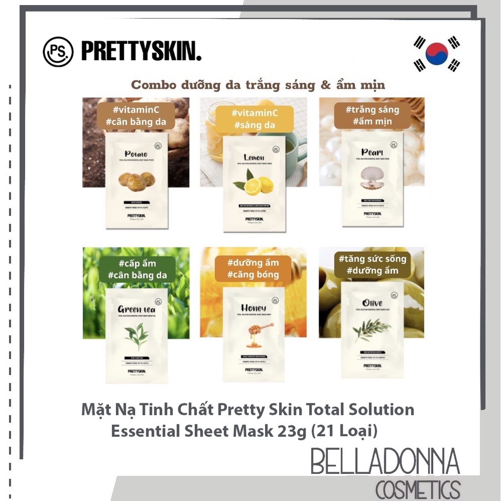 Mặt Nạ Tinh Chất Pretty Skin Total Solution Essential Sheet Mask 23g (21 Loại)