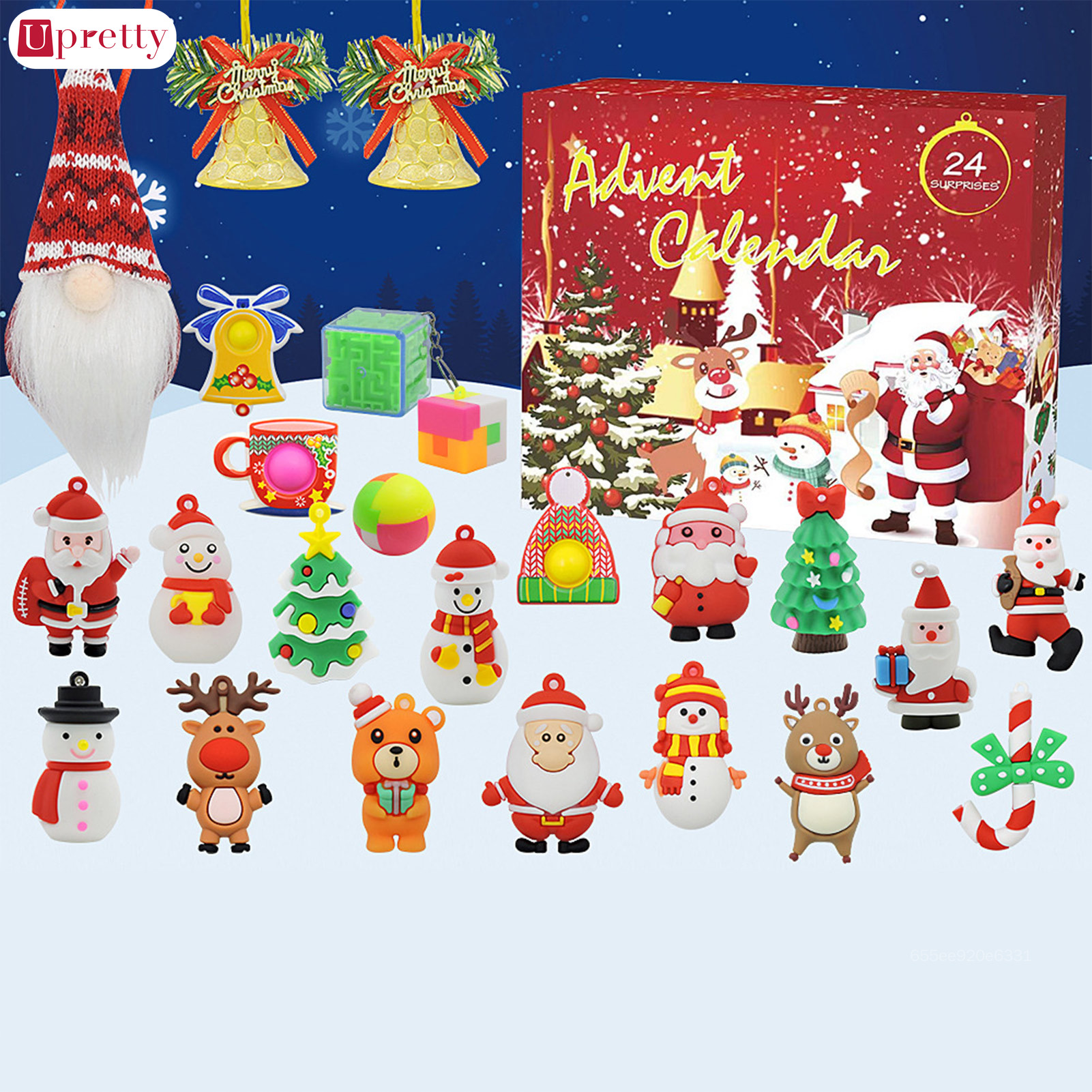 Upretty Christmas Countdown Calendar 24 Days Countdown Cute Ornaments Set for Christmas Tree Fireplace Decoration UT-MY